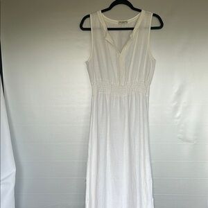 Terzo Millennio Linen Maxi Dress Lace Details Elastic Waist White Size M Slits